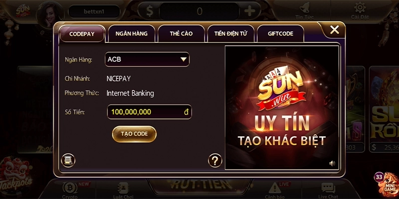 Cách nạp tiền Sunwin 2026
