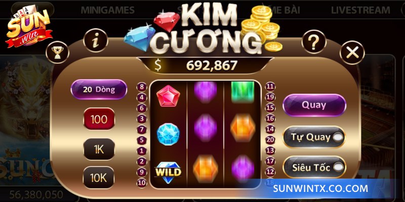 Người chơi cần nhấn nút quay để bắt đầu vòng quay kim cương Sunwin